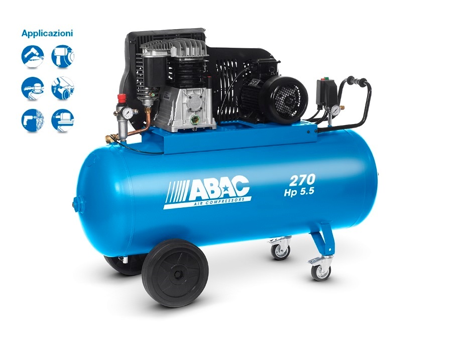b6000_270_ct5.5, COMPRESSORI A TRASMISSIONE a cinghia doppio stadio bicilindrici ABAC